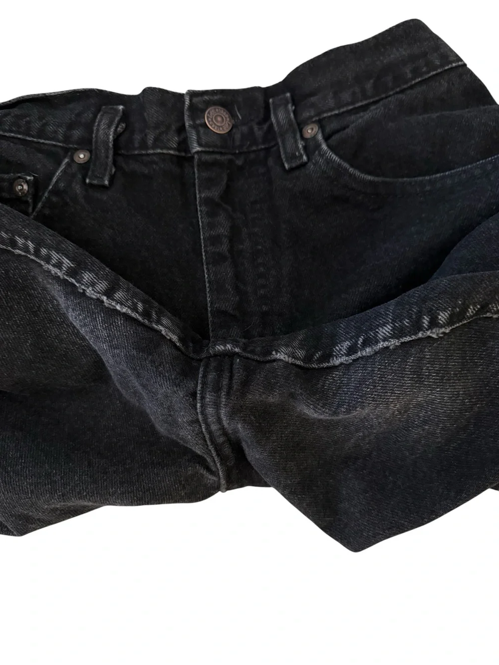 VTG 90s Lee Black Jeans Tapered High Rise USA 30x32 Faded Mens Denim Fits 27x30